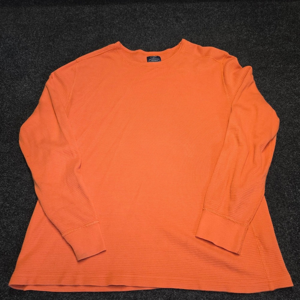 J.Crew Authentic Thermal Shirt Mens Large Orange Waffle Knit Long Sleeve Top